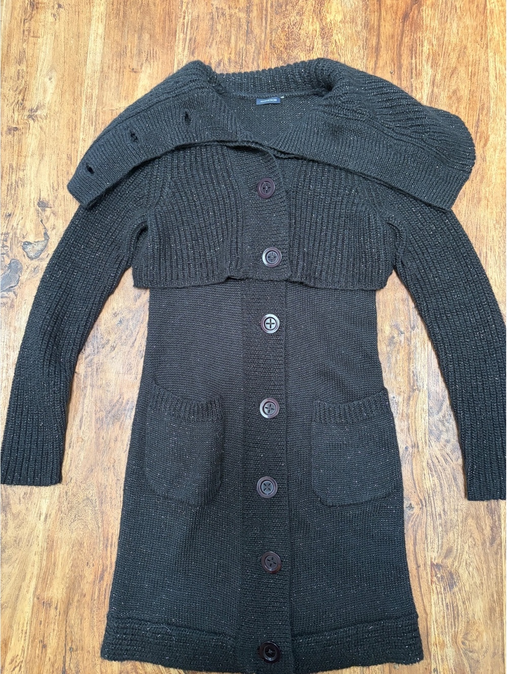 Magaschoni Black and Silver Sweater Dress with Pockets Small